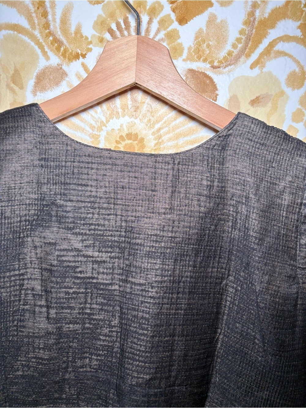Sakshi Sleeveless Black & Taupe Patchwork Tunic Top | Boho Art-to-Wear - Picture 9 of 11
